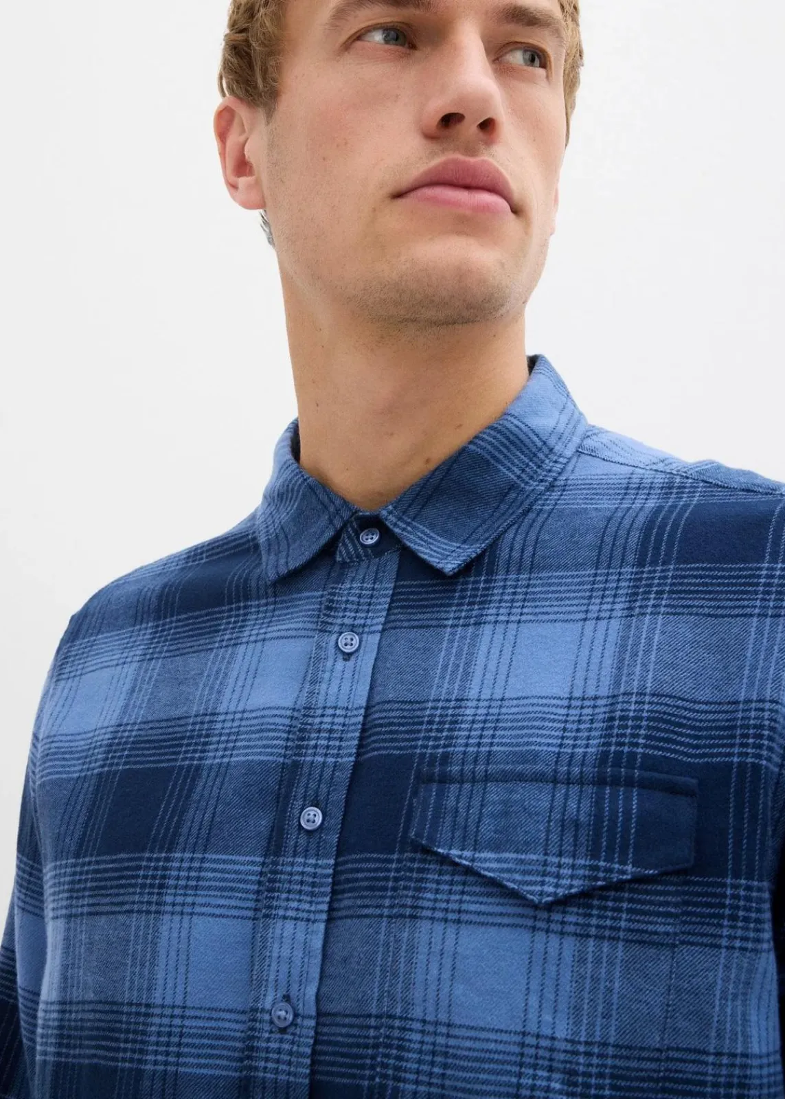 bonprix Große Größen|Hemden|Flanellhemd aus reiner Baumwolle jeansblau/dunkelblau kariert