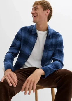 bonprix Große Größen|Hemden|Flanellhemd aus reiner Baumwolle jeansblau/dunkelblau kariert