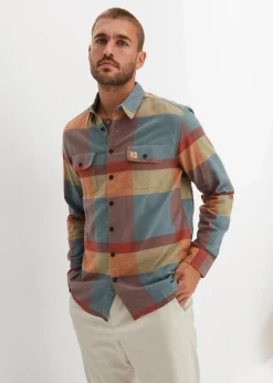 bonprix Große Größen|Hemden|Flanellhemd aus reiner Baumwolle graugrün/marsalabraun kariert