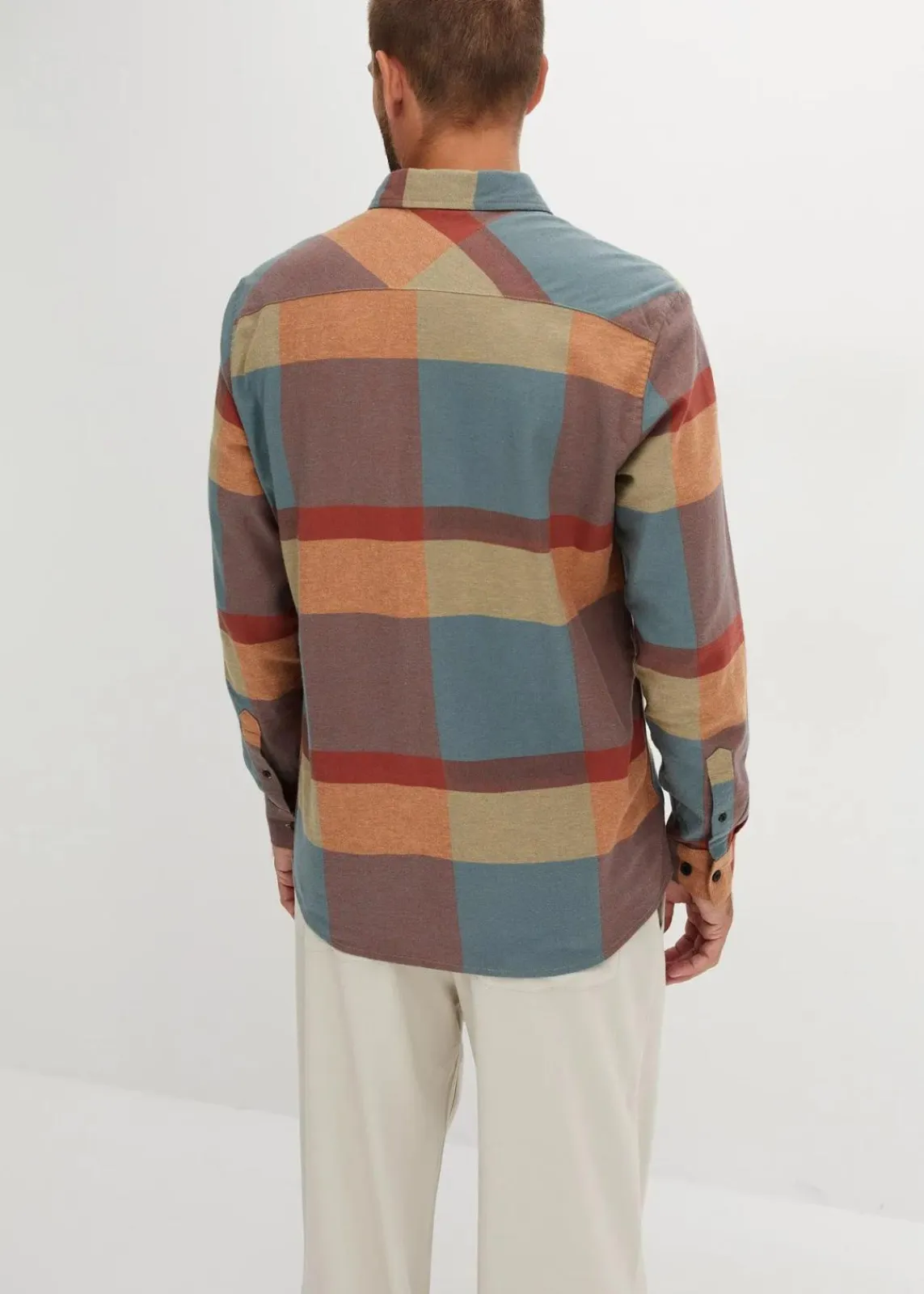 bonprix Große Größen|Hemden|Flanellhemd aus reiner Baumwolle graugrün/marsalabraun kariert