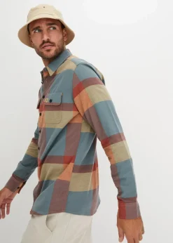 bonprix Große Größen|Hemden|Flanellhemd aus reiner Baumwolle graugrün/marsalabraun kariert