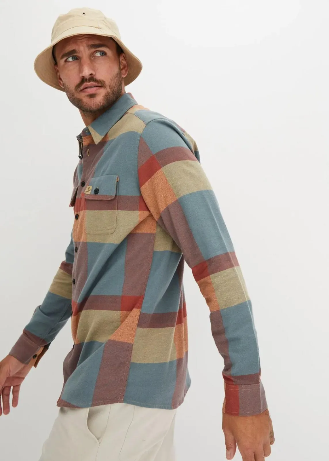 bonprix Große Größen|Hemden|Flanellhemd aus reiner Baumwolle graugrün/marsalabraun kariert