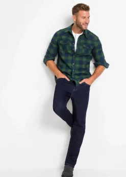bonprix Hemden|Große Größen|Flanellhemd aus reiner Baumwolle dunkelblau/fichtengrün kariert