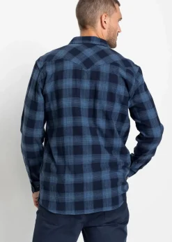bonprix Große Größen|Hemden|Flanellhemd aus reiner Baumwolle dunkelblau/jeansblau kariert