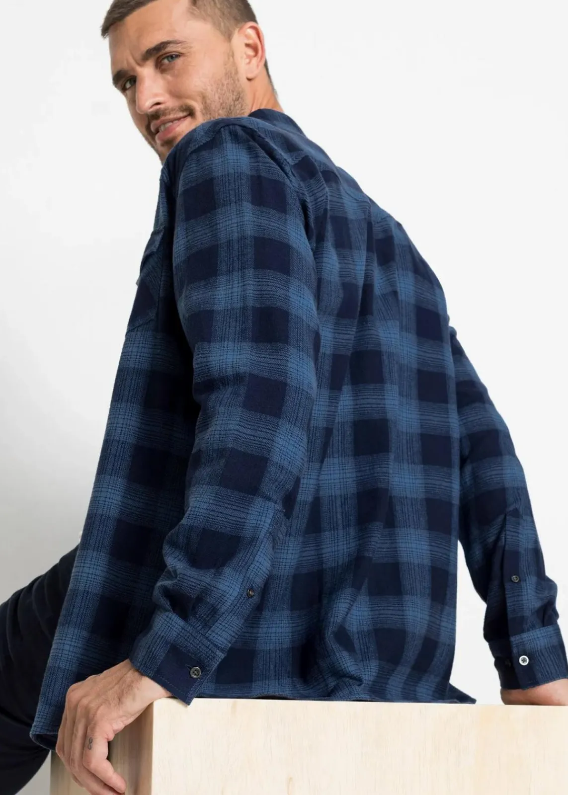 bonprix Große Größen|Hemden|Flanellhemd aus reiner Baumwolle dunkelblau/jeansblau kariert