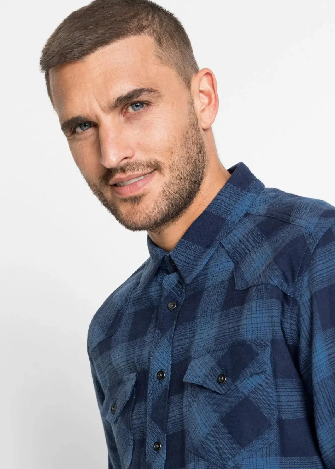 bonprix Große Größen|Hemden|Flanellhemd aus reiner Baumwolle dunkelblau/jeansblau kariert