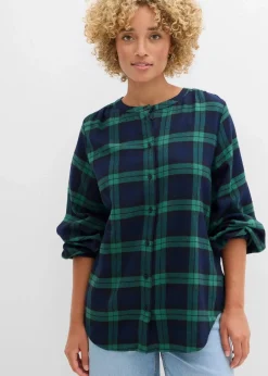 bonprix Bekleidung·Jacken & Mäntel|Blusen & Tuniken|Flanellhemd aus reiner Baumwolle dunkelblau/edelsteingrün kariert