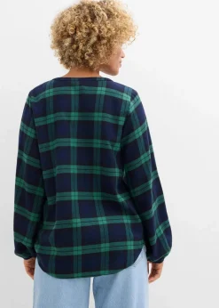 bonprix Bekleidung·Jacken & Mäntel|Blusen & Tuniken|Flanellhemd aus reiner Baumwolle dunkelblau/edelsteingrün kariert
