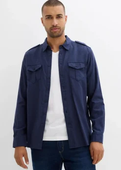 bonprix Große Größen|Hemden|Flanellhemd mit Schulterklappen aus reiner Baumwolle dunkelblau