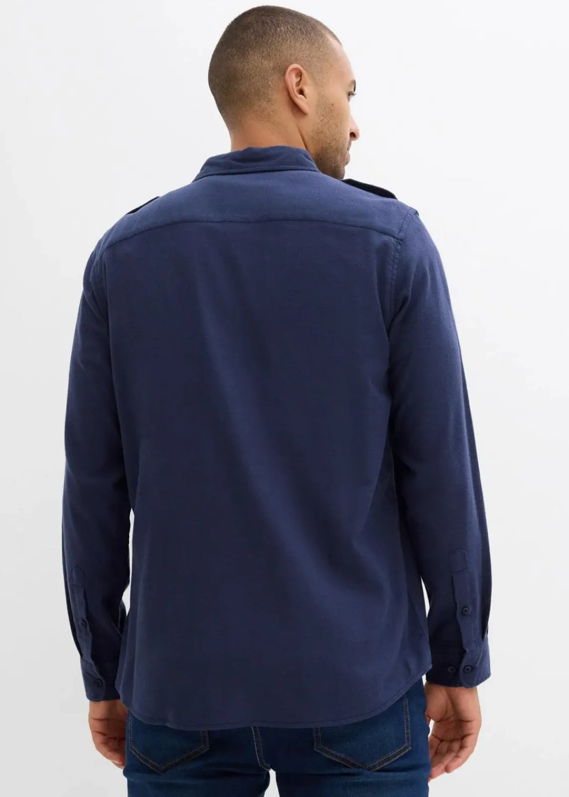 bonprix Große Größen|Hemden|Flanellhemd mit Schulterklappen aus reiner Baumwolle dunkelblau