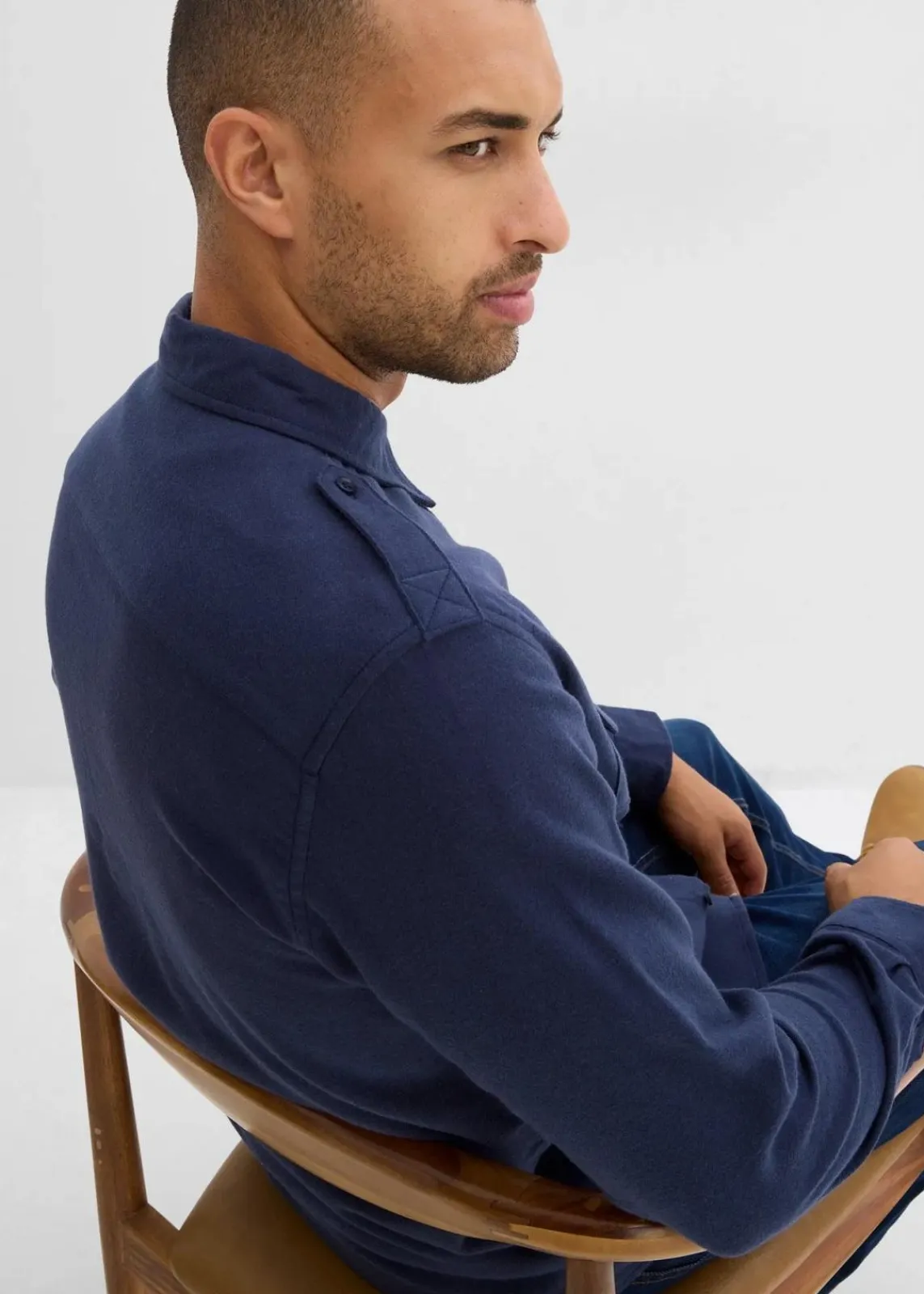 bonprix Große Größen|Hemden|Flanellhemd mit Schulterklappen aus reiner Baumwolle dunkelblau