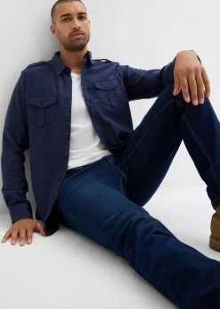 bonprix Große Größen|Hemden|Flanellhemd mit Schulterklappen aus reiner Baumwolle dunkelblau