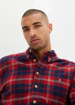 bonprix Hemden|Outdoorbekleidung|Flanellhemd mit wärmendem Fleecefutter rot kariert