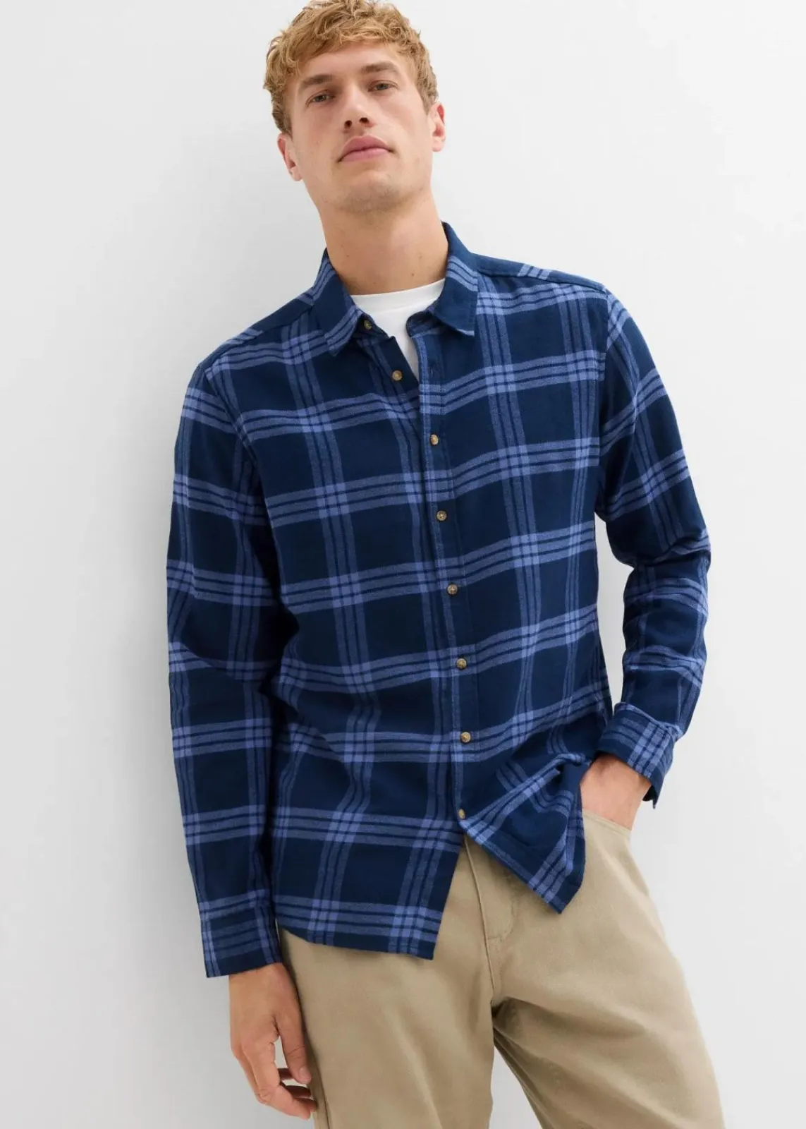 bonprix Große Größen|Hemden|Flanell-Langarmhemd aus reiner Bio-Baumwolle dunkelblau kariert