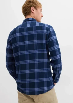 bonprix Große Größen|Hemden|Flanell-Langarmhemd aus reiner Bio-Baumwolle dunkelblau kariert