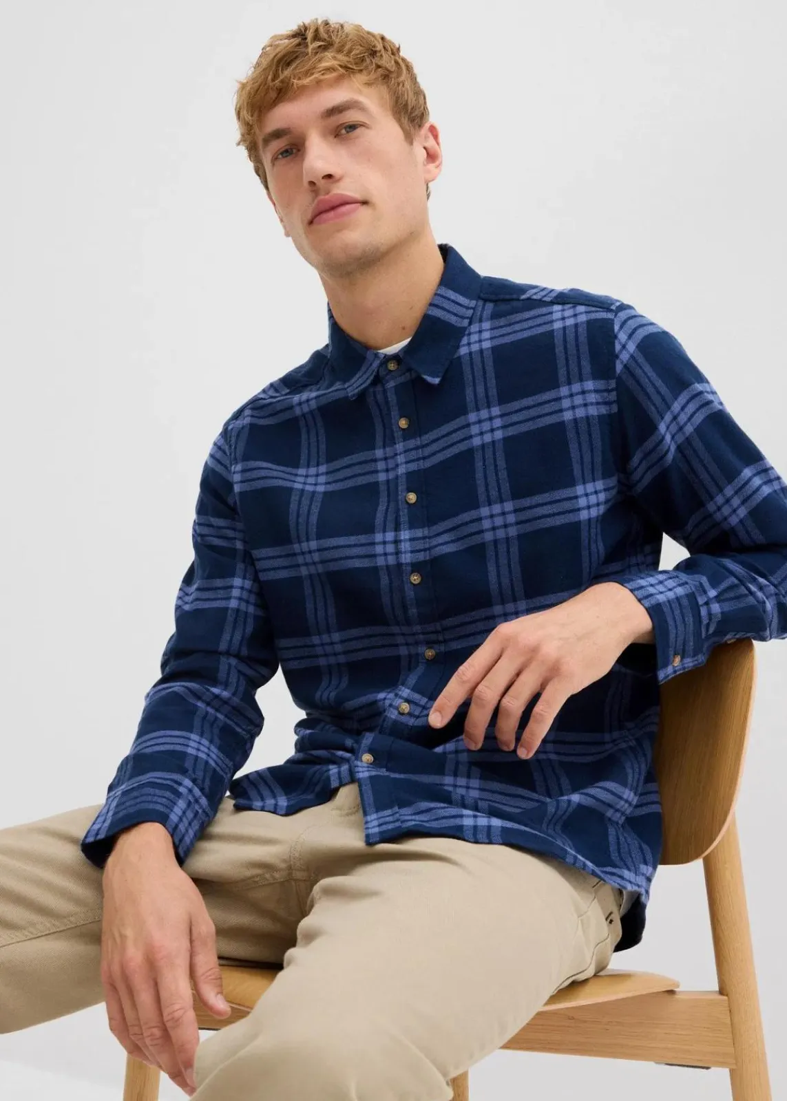 bonprix Große Größen|Hemden|Flanell-Langarmhemd aus reiner Bio-Baumwolle dunkelblau kariert