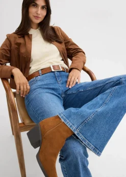 bonprix Jeans|Bekleidung·Shirts & Tops|Flared-Jeans Mid Waist mittelblau denim used