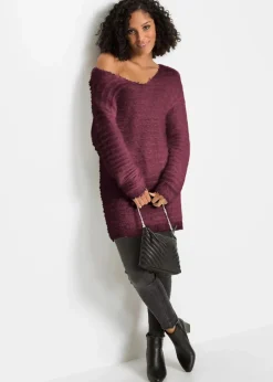 bonprix Bekleidung·Umstandsmode|Strickmode|Flauschiger Long-Pullover weinrot