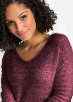 bonprix Bekleidung·Umstandsmode|Strickmode|Flauschiger Long-Pullover weinrot