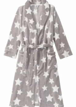 bonprix Wäsche·Bademäntel|Nachhaltigere Materialien|Fleece Bademantel grau/wollweiß bedruckt