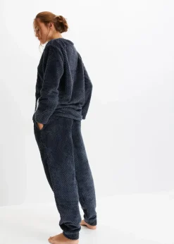 bonprix Wäsche·Homewear|Wäsche·Nachtwäsche|Fleece Loungewear Hausanzug mit Strukturmuster und Applikation nachtblau