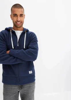 bonprix Große Größen|Thermobekleidung|Fleecejacke mit Kapuze und aufgesetzten Taschen dunkelblau