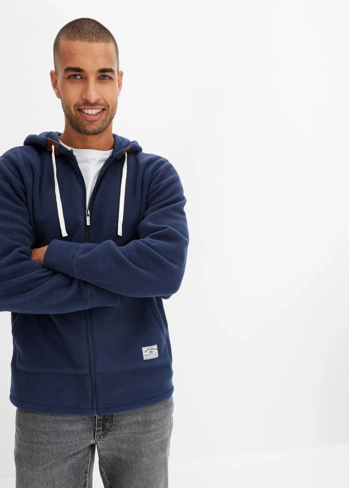 bonprix Große Größen|Thermobekleidung|Fleecejacke mit Kapuze und aufgesetzten Taschen dunkelblau