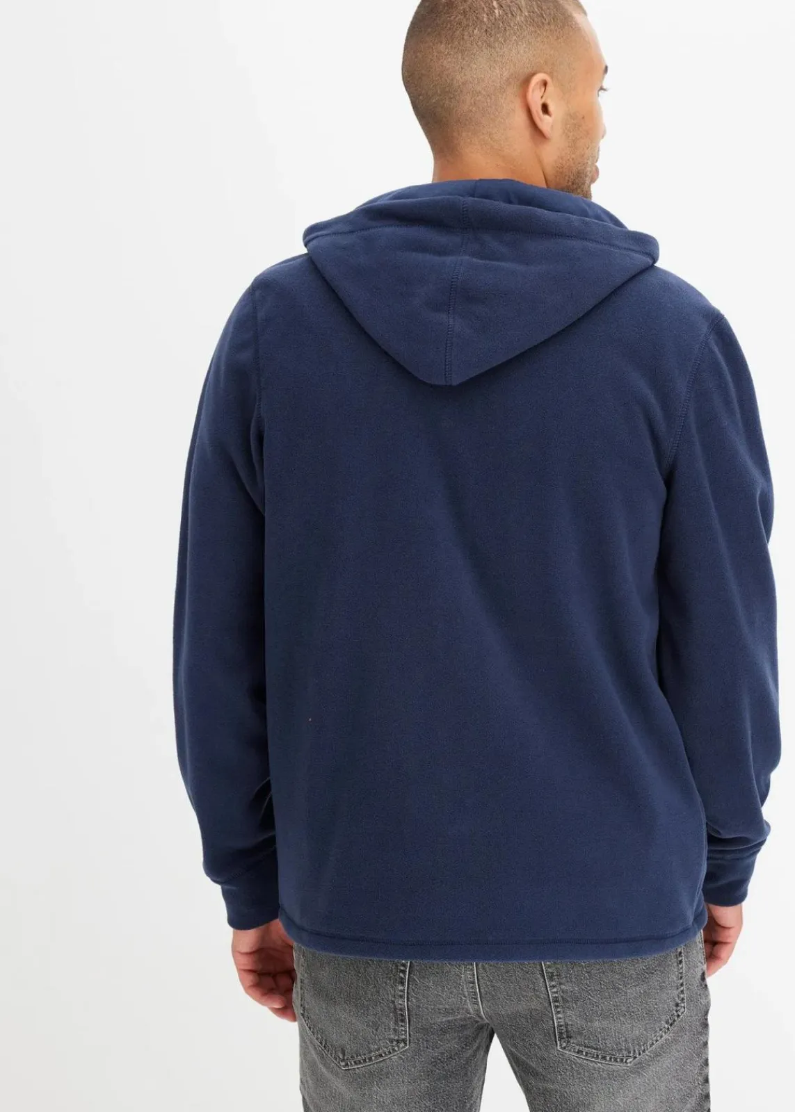 bonprix Große Größen|Thermobekleidung|Fleecejacke mit Kapuze und aufgesetzten Taschen dunkelblau