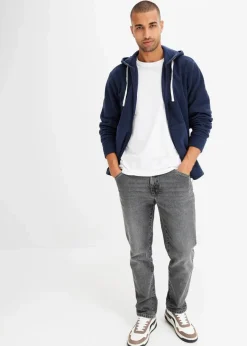 bonprix Große Größen|Thermobekleidung|Fleecejacke mit Kapuze und aufgesetzten Taschen dunkelblau