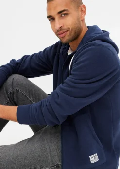 bonprix Große Größen|Thermobekleidung|Fleecejacke mit Kapuze und aufgesetzten Taschen dunkelblau