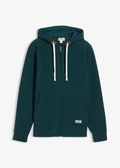 bonprix Sweat|Jacken & Mäntel|Fleecejacke mit Kapuze und aufgesetzten Taschen tiefgrün