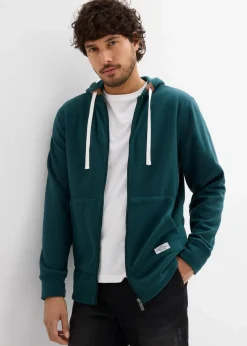 bonprix Sweat|Jacken & Mäntel|Fleecejacke mit Kapuze und aufgesetzten Taschen tiefgrün