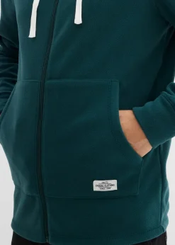 bonprix Sweat|Jacken & Mäntel|Fleecejacke mit Kapuze und aufgesetzten Taschen tiefgrün