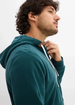 bonprix Sweat|Jacken & Mäntel|Fleecejacke mit Kapuze und aufgesetzten Taschen tiefgrün