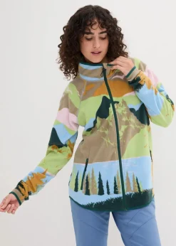 bonprix Bekleidung·Blusen & Tuniken|Bekleidung·Hosen|Fleecejacke mit Reißverschluss-Taschen hellblau bedruckt