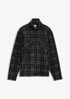 bonprix Große Größen|Outdoorbekleidung|Fleecejacke mit Stehkragen schwarz/grau kariert