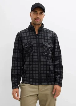 bonprix Große Größen|Outdoorbekleidung|Fleecejacke mit Stehkragen schwarz/grau kariert