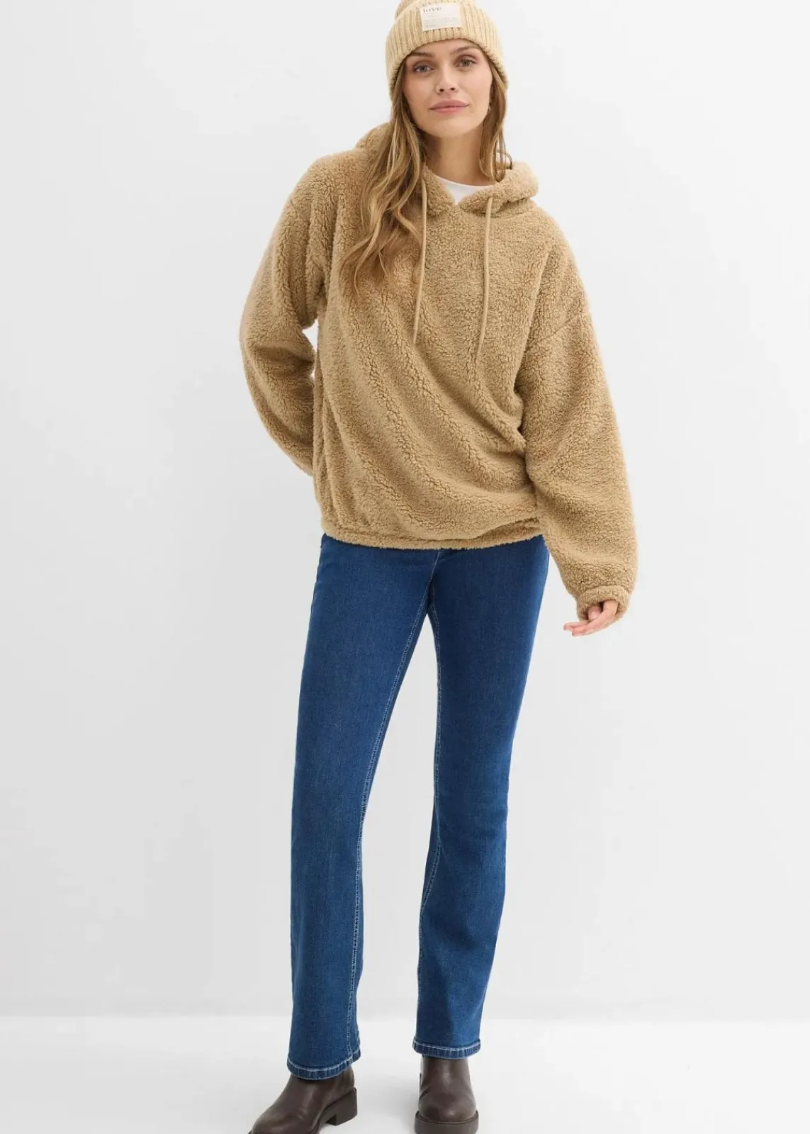 bonprix Bekleidung·Blusen & Tuniken|Sweat|Fleeceshirt aus Teddy hellkhaki