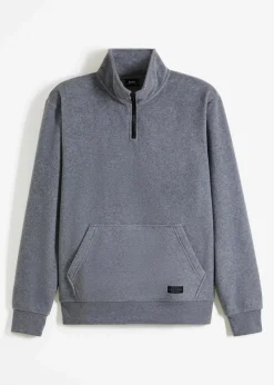 bonprix Sweat|Thermobekleidung|Fleeceshirt mit Stehkragen grau meliert