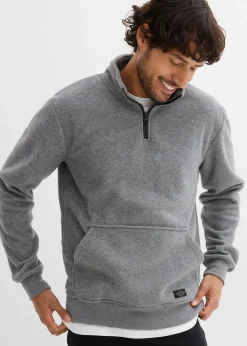 bonprix Sweat|Thermobekleidung|Fleeceshirt mit Stehkragen grau meliert