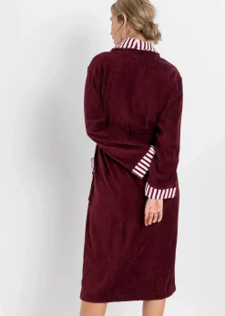 bonprix Wäsche·Bademäntel|Bademäntel|Frottee Bademantel aus Baumwolle dunkelrot/weiß gestreift