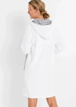 bonprix Bademäntel|Nachhaltigere Materialien|Frottee Bademantel aus Bio-Baumwolle mit Reißverschluss weiß/grau gestreift