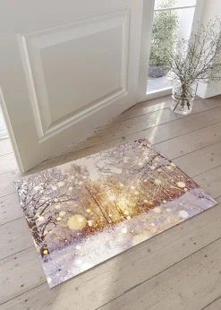 bonprix Fußmatten|Fußmatten|Fußmatte mit winterlicher Landschaft weiß/goldfarben
