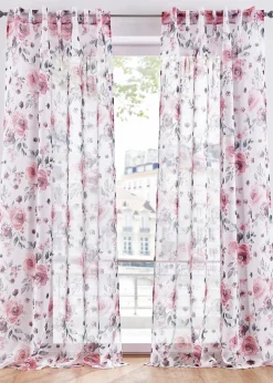 bonprix Gardinen|Gardine mit Blumenmuster mit recyceltem Polyester (1er Pack) weiß/rosa geblümt