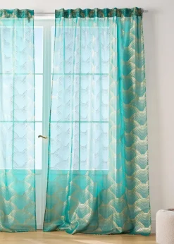 bonprix Gardinen|Weihnachtsdeko & -Textilien·Gardinen|Gardine mit recyceltem Polyester mit Glanz Druck (1er Pack) salbei/gold