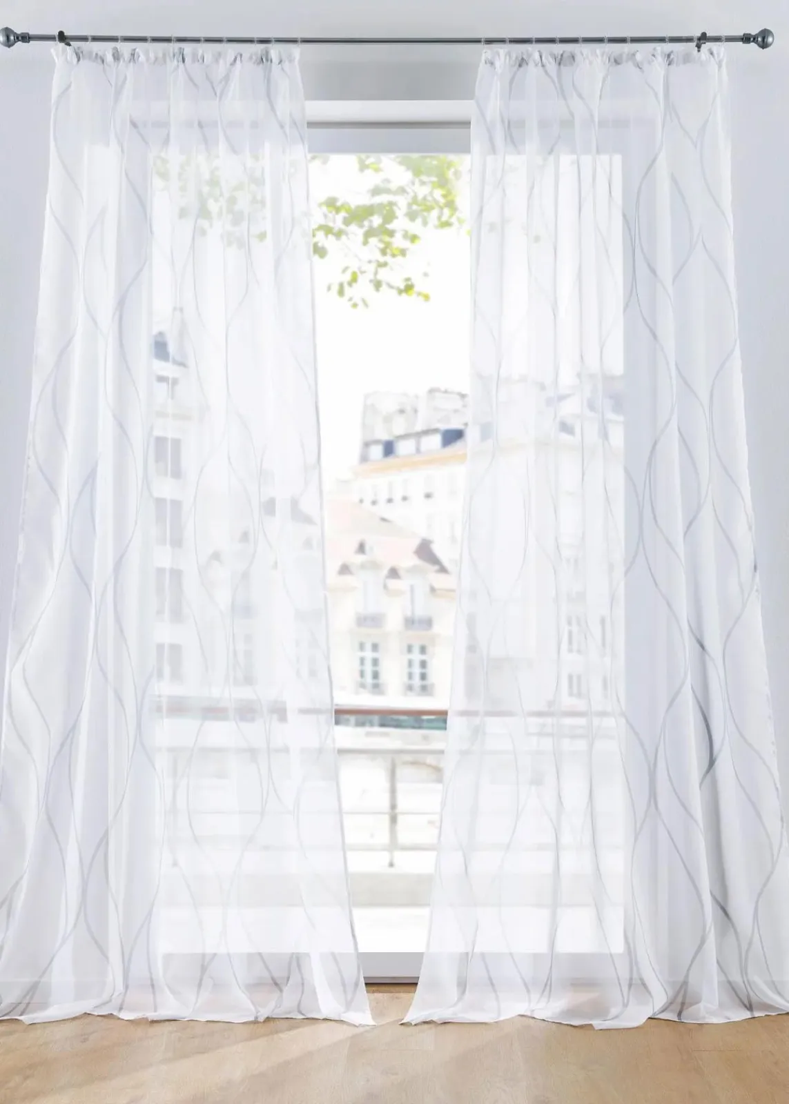 bonprix Gardinen|Gardine mit Wellen, auch in extralang (1er Pack) weiß/grau