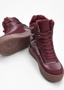bonprix Boots|Gefütterte Winterschuhe|Gefütterte Schnürboots weinrot