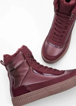 bonprix Boots|Gefütterte Winterschuhe|Gefütterte Schnürboots weinrot