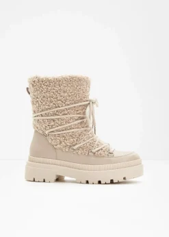 bonprix Gefütterte Winterschuhe|Boots|Gefütterte Schnürboots hellsand