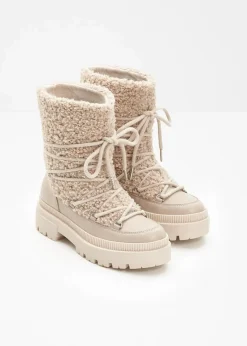 bonprix Gefütterte Winterschuhe|Boots|Gefütterte Schnürboots hellsand